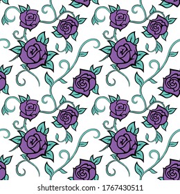 Vector seamless pattern with roses. Floral ornament for invitations, textiles, holiday cards, and any design. Graphic template with flowers, lives, and plants.