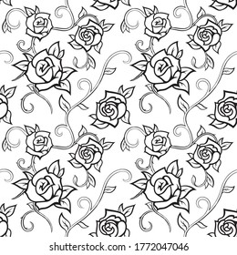 Patrón vectorial sin fisuras con rosas. Ornamento floral para invitaciones, textiles, tarjetas de vacaciones y cualquier diseño. Plantilla gráfica con flores, vidas y plantas.