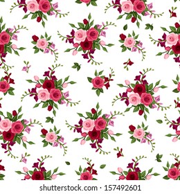 Vector seamless pattern roses and freesia. 