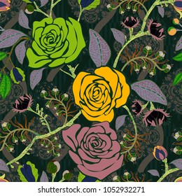 Vector seamless pattern with roses. Illustration with decorative flowers for textile, web, phone cover, wallpaper