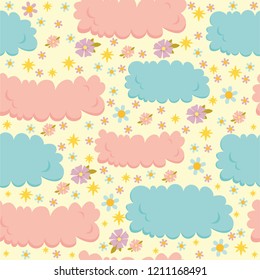 vector seamless pattern with rosy and blue clouds, aerial sky