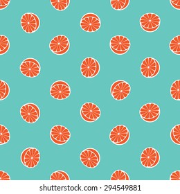 Vector seamless pattern with rotated half citrus fruits, can be interpreted as lemons, grapefruits, oranges etc.