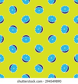Vector seamless pattern with rotated half citrus fruits, can be interpreted as lemons, grapefruits, oranges etc.