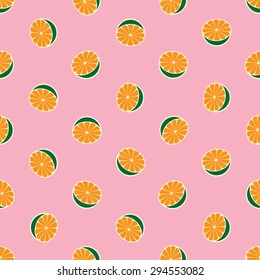 Vector seamless pattern with rotated half citrus fruits, can be interpreted as lemons, grapefruits, oranges etc.