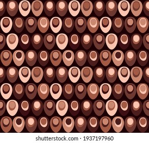 vector seamless pattern of round form with simple ornament in middle and space between repeating form in brown colour scheme. coffee colours palette