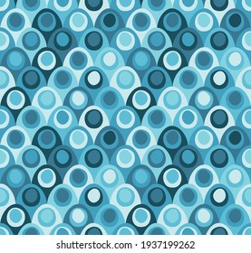 vector seamless pattern of round form with simple ornament in middle in blue scheme. calm blue colour scheme, winter colour palette