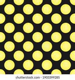 Vector seamless pattern with round lemon slices; fruity background for wrapping paper, fabric, textile, packaging.