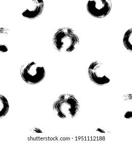 Vector seamless pattern with round swirls, circle brush strokes. Grunge background.