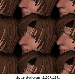 Vector seamless pattern of rows of full-color human heads on a black background.