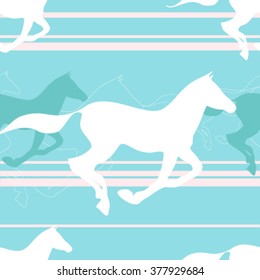 Vector  seamless pattern with running horses. This illustration can be used as a greeting card or as a print on T-shirts and bags.