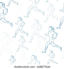Vector seamless pattern with running women