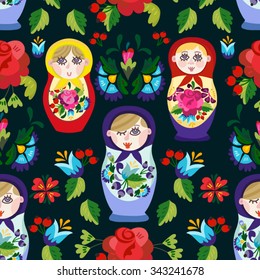 Vector seamless pattern of Russian Dolls