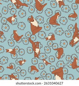 Vector Seamless Pattern Rust Foxes in Autumn Woodland Whimsical Neutral Forest Pattern
