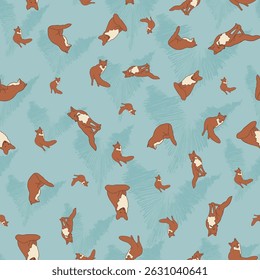Vector Seamless Pattern Rust Foxes in Autumn Woodland Whimsical Neutral Forest Pattern