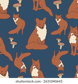 Vector Seamless Pattern Rust Foxes in Autumn Woodland Whimsical Neutral Forest Pattern