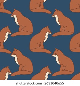 Vetor sem emenda padrão ferrugem raposas no outono Woodland Whimsical neutro padrão floresta