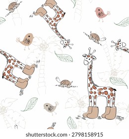Vector seamless pattern with safari animals. Kids nursery background.
