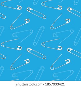 Vector seamless pattern of safe pins.   Sewing craft background.