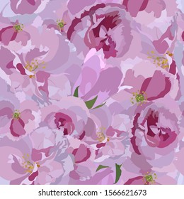 Vector seamless pattern with sakura flowers japanese cherry blossom. Spring floral texture, background, wallpaper.