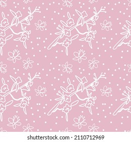 Vector seamless pattern with sakura on pink background. Spring, botanical, floral, festive hand painted print.Design for wrapping paper, textiles, fabric, wallpaper, packaging.