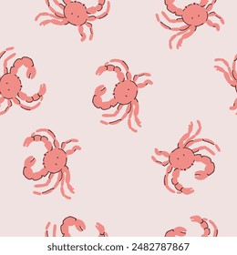 Vector seamless pattern with salmon hand drawn crabs. Hand drawing sketch illustration for kitchen cover, fabric, wallpaper or wrapping paper, textile.