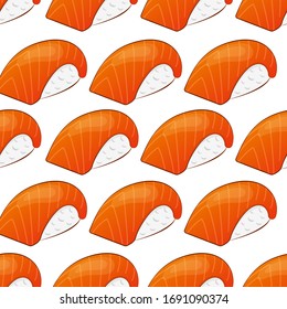 Vector seamless pattern with salmon nigiri sushi. Beautiful food design elements.