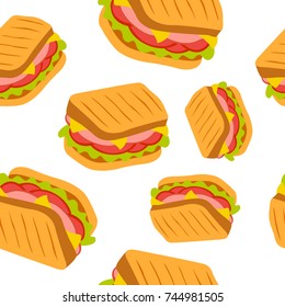 Vector seamless pattern with sandwich. Can be used for textile, website background, book cover, packaging.