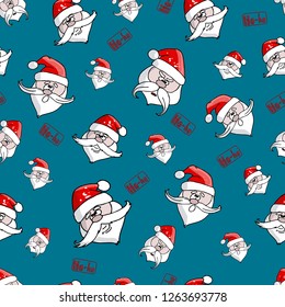 Vector seamless pattern. Santa Claus on a green background