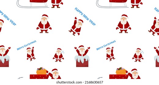 vector seamless pattern with Santa Claus. On a white background.  Winter seamless pattern for printing .
Different Santa clauses. Winter background. Christmas concept for card, wrapping paper, banner.
