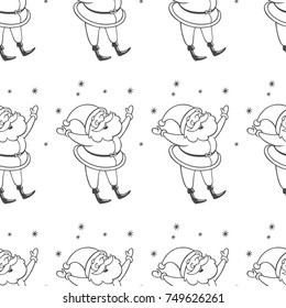 Vector seamless pattern with Santa Claus catching snowflakes. Hand drawn illustration with Christmas cartoon character raising  hands up. New Year Texture