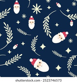 Patrón sin fisuras de Vector con ramas de Santa y abeto. Nuevo año y diseño de Navidad