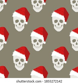 Vector seamless pattern with Santa skull.