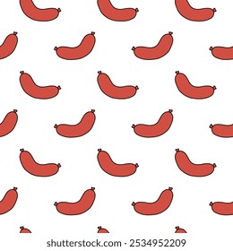 Vector Seamless Pattern with Sausage on a white Background. Food print. Vector Flat illustration.