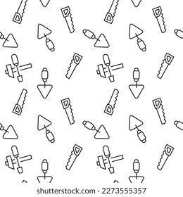 Patrón vectorial sin fisuras de sierra, pala, martillo, destornillador sobre fondo blanco. Se puede usar para textiles, fondos, carteles