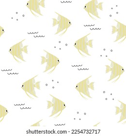 Vector seamless pattern with scalaria fish.Underwater cartoon creatures.Marine background.Cute ocean pattern for fabric, childrens clothing,textiles,wrapping paper