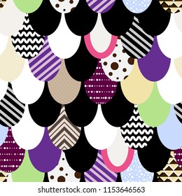 Vector seamless pattern. Scales with abstract ornament and local color.
