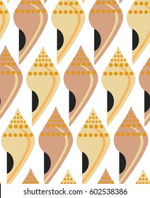 Vector Seamless Pattern Scallop seashell. Flat design style. Four beautiful seashells. Beautiful color transitions. Illustrations suitable for summer trips on the sea or for dishes made from sea food
