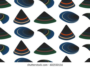 Vector Seamless Pattern Scallop seashell. Flat design style. Four beautiful seashells. Beautiful color transitions. Illustrations suitable for summer trips on the sea or for dishes made from sea food