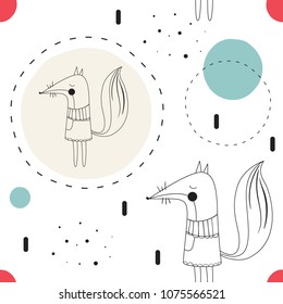 Vector seamless pattern in Scandinavian style. Sweet Fox. Children's print, cute background
