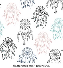 Vector Seamless Pattern In Scandinavian Style. Dream Catcher. Cute Poster, Print