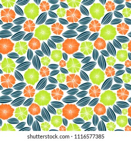 Vector seamless pattern in Scandinavian style with flowers and leaves