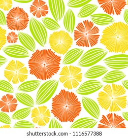 Vector seamless pattern in Scandinavian style with flowers and leaves