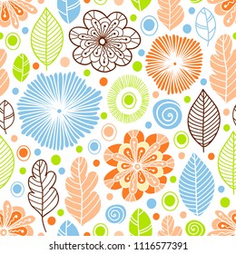 Vector seamless pattern in Scandinavian style with flowers and leaves