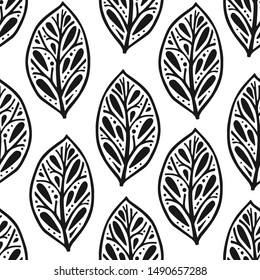 Vector seamless pattern in Scandinavian style with flowers and leaves