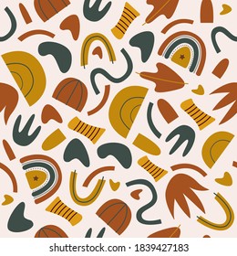 Vector seamless pattern in scandinavian style of abstract geometric shapes on a white background. Trendy organic and minimalistic design for banner, cover, wallpaper, clothes, textile . EPS 10