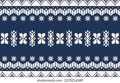 Vector seamless pattern in Scandinavian style. Dark blue and white knitted texture. Use this ornament for creating winter holiday designs, Christmas packaging, textile prints, backgrounds, and more.