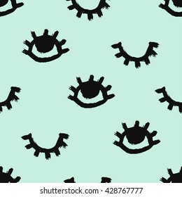 Vector seamless pattern in the scandinavian style. Hand drawn tribal print of open and close eyes. Stylish background for web page, fabric design, scrapbook elements, wrapping paper, cards, cover