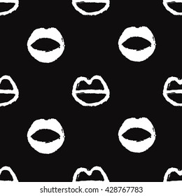 Vector seamless pattern in the scandinavian style. Hand drawn tribal print of open and close lips. Stylish background for web page, fabric design, scrapbook elements, wrapping paper, cards, cover