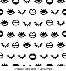 Vector seamless pattern in the scandinavian style. Hand drawn tribal print of open and close eyes. Stylish background for web page, fabric design, scrapbook elements, wrapping paper, cards, cover
