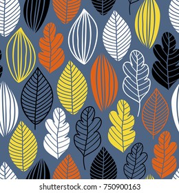 Vector seamless pattern in Scandinavian style with flowers and leaves